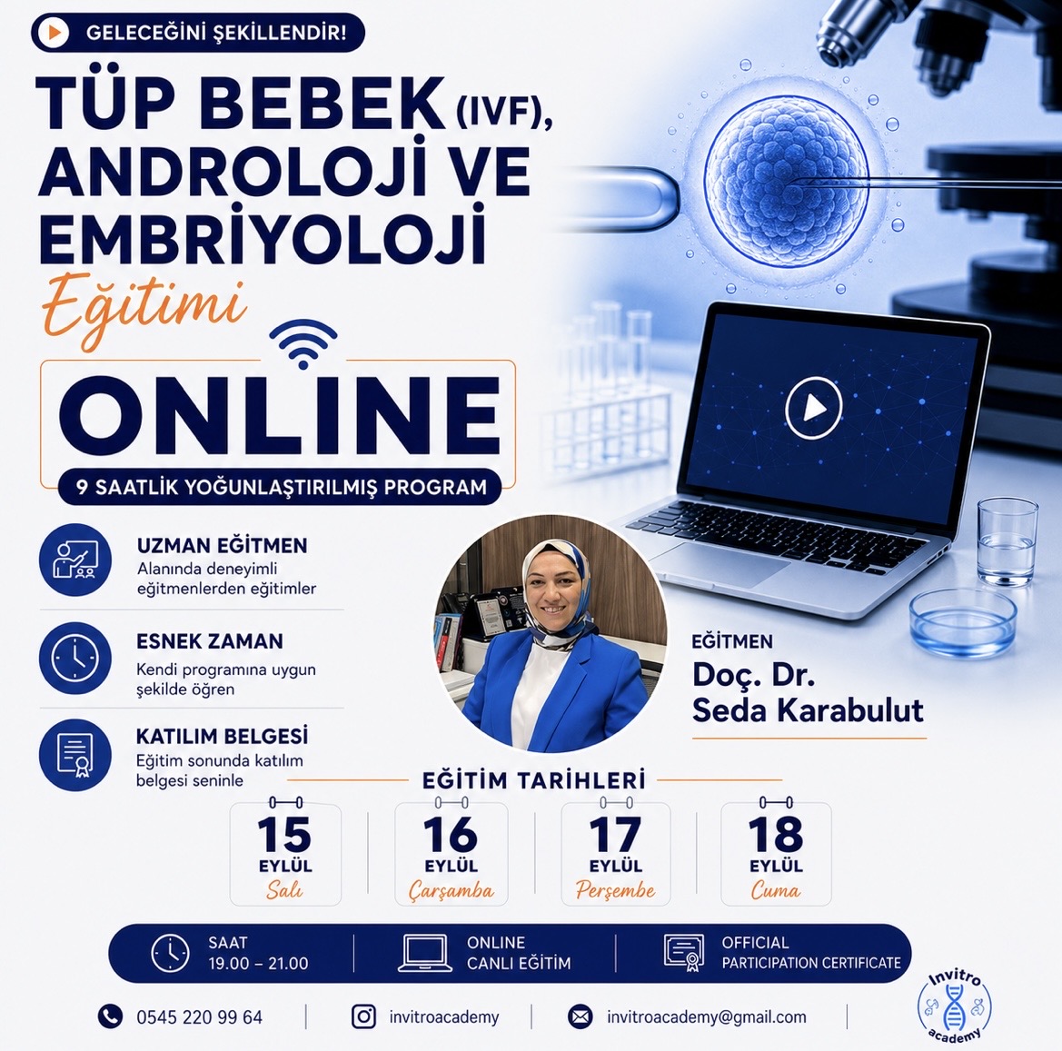 Tüp Bebek(IVF),Androloji ve Embriyoloji Online Eğitim Türkçe 15-16-17-18 Eylül